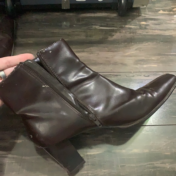 FREE w/ $10+ PURCHASE: Square Toe Brown Faux Leather Ankle Booties - Picture 3 of 4